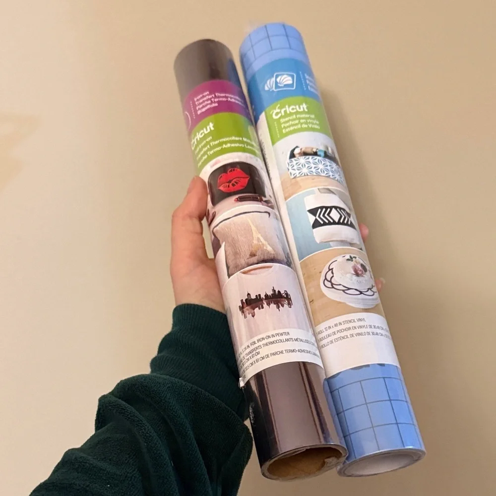 Cricut Adhesive Vinyl Rolls in Black and Light Blue Grid